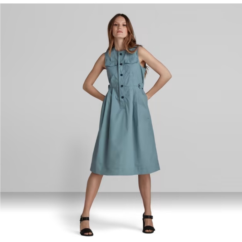 G-Star RAW Sleeveless Fit and Flared Kleid Dress Light Blue Sz XS Preppy Street